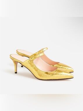 J. Crew Metallic Gold Pointed-Toe Mary Jane Mules